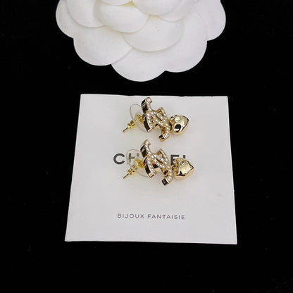 CC Diamond Heart Pendant Earrings