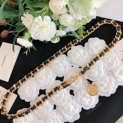 CC Gold Leather Necklace