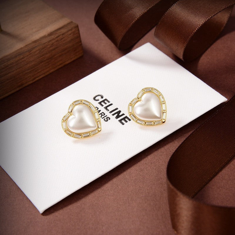 CE Heart Pearl Earrings