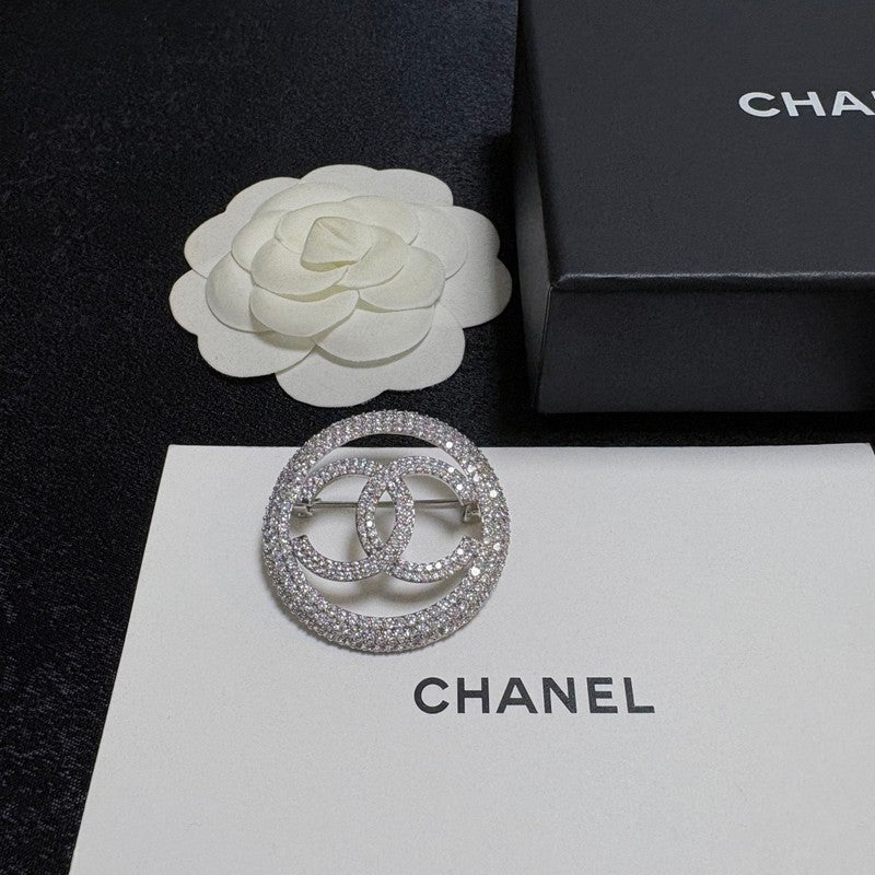 CC Pave Diamond Round Brooch