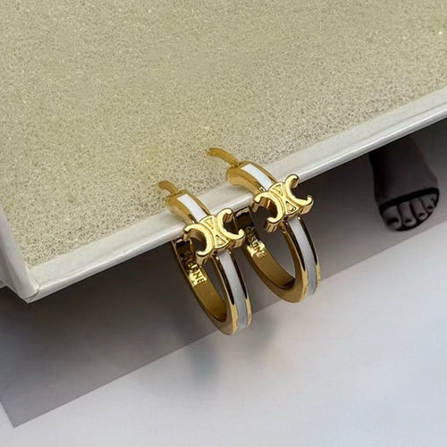CE Pearl Circle Gold Earrings