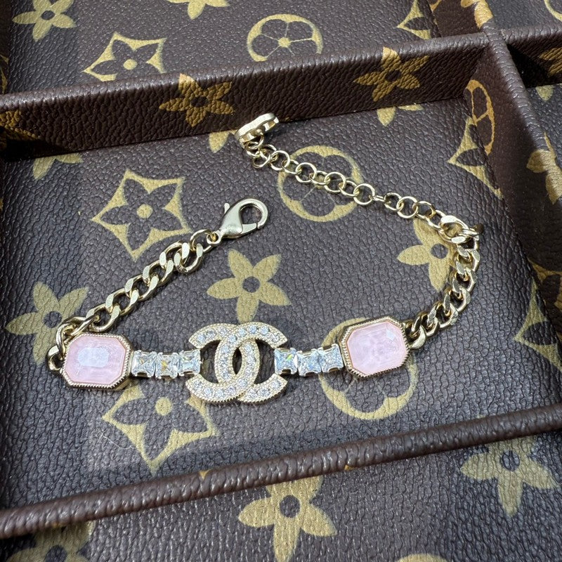 CC Pink Crystal Gold Chain Bracelet