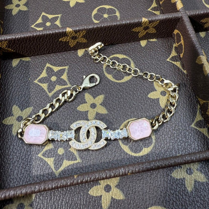 CC Pink Crystal Gold Chain Bracelet