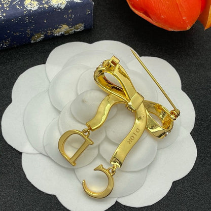 CD Bow Tie Diamond Gold Brooch