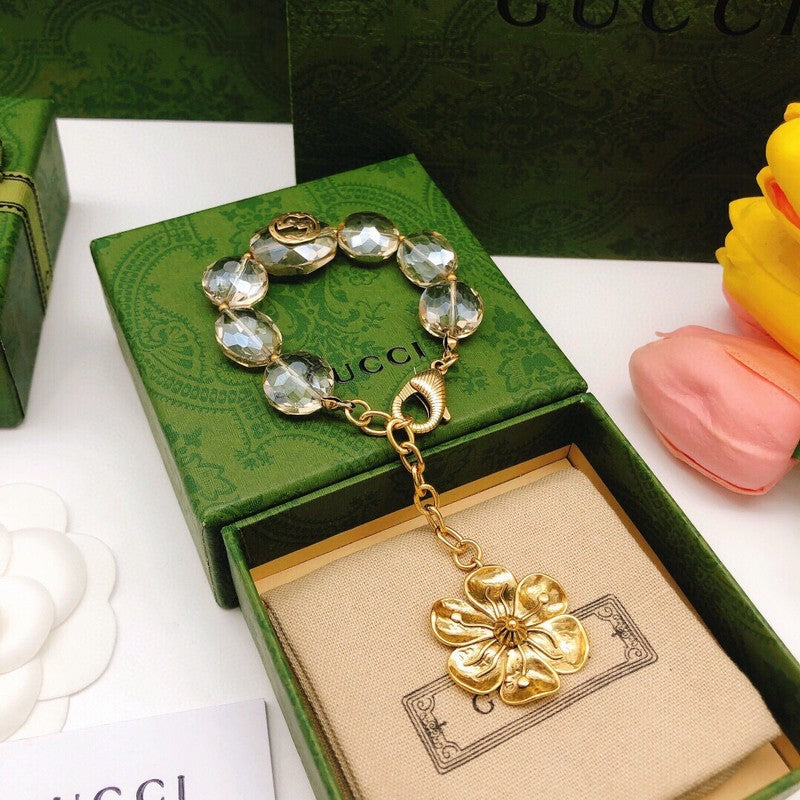 GG Crystal Flower Pendant Bracelet
