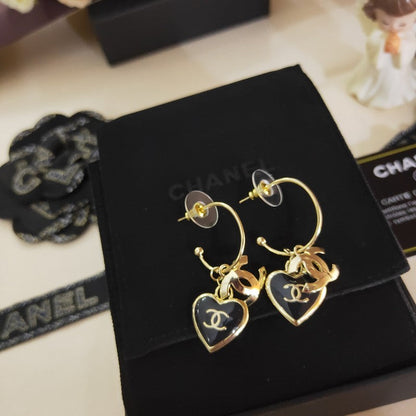CC Black Heart Gold Earrings