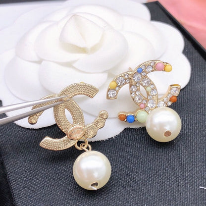 CC Color Pearl Gold Pendant Earrings
