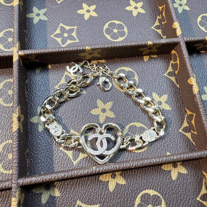 CC Heart Diamond Gold Chain Bracelet