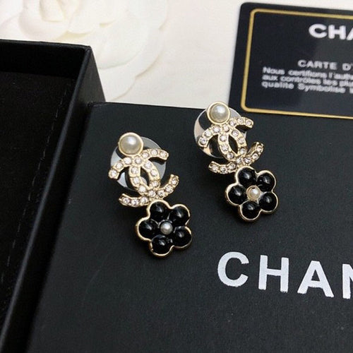 CC Black Flower Diamond Earrings