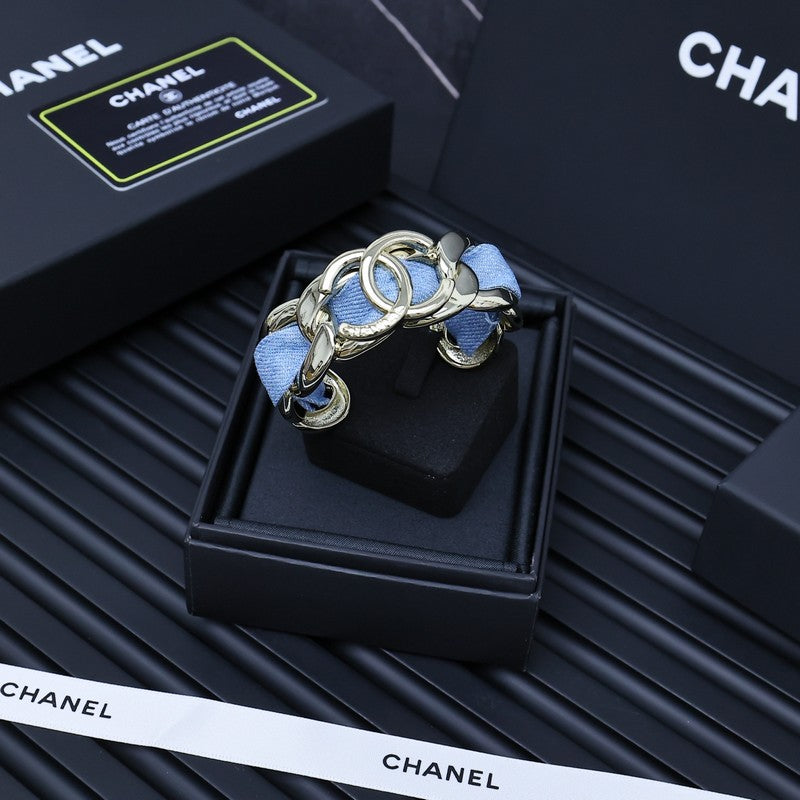 CC Denim Braided Gold Cuff Bracelet