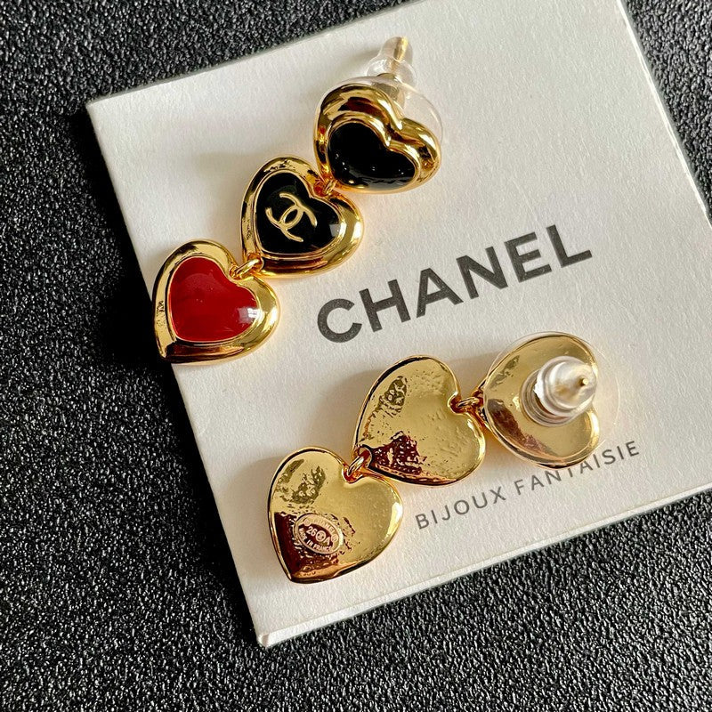 CC Black & Red Three Heart Drop Earrings