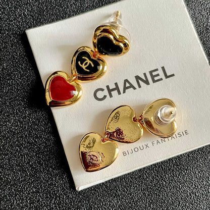 CC Black & Red Three Heart Drop Earrings