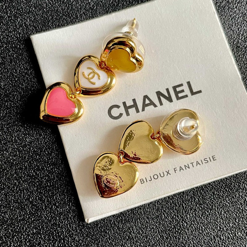 CC Three Heart Drop Earrings
