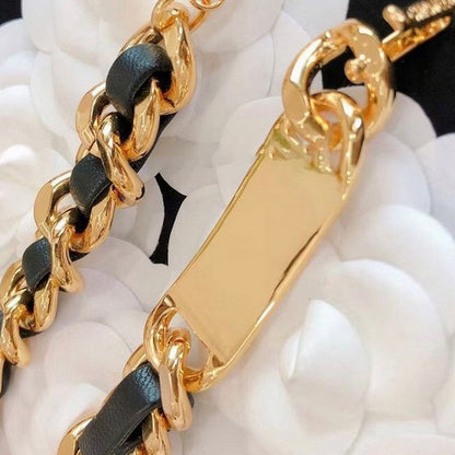 CC Gold Leather Necklace