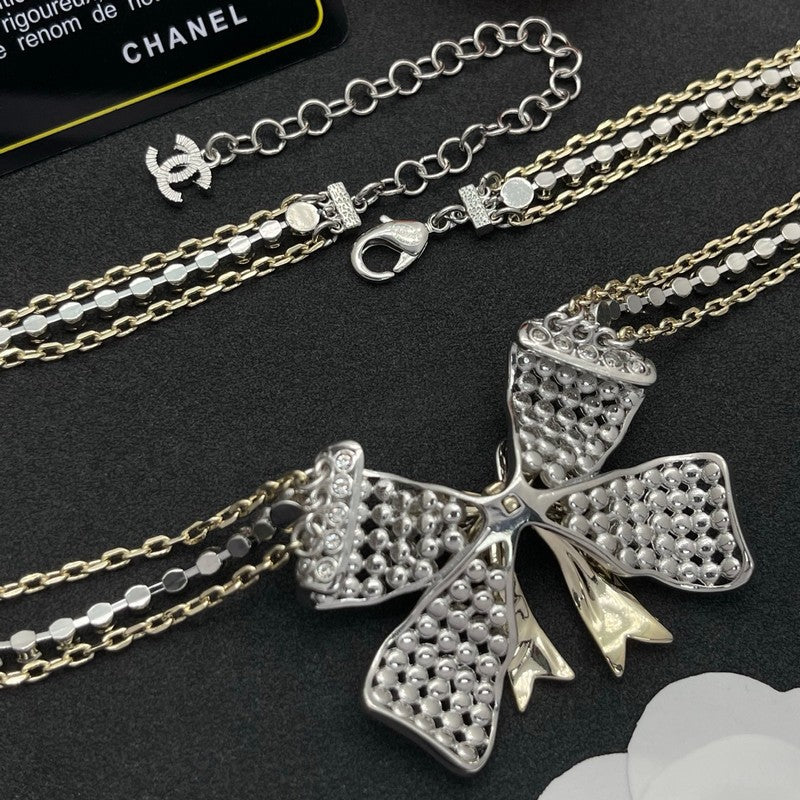 CC Bow Tie Diamond Chain Necklace