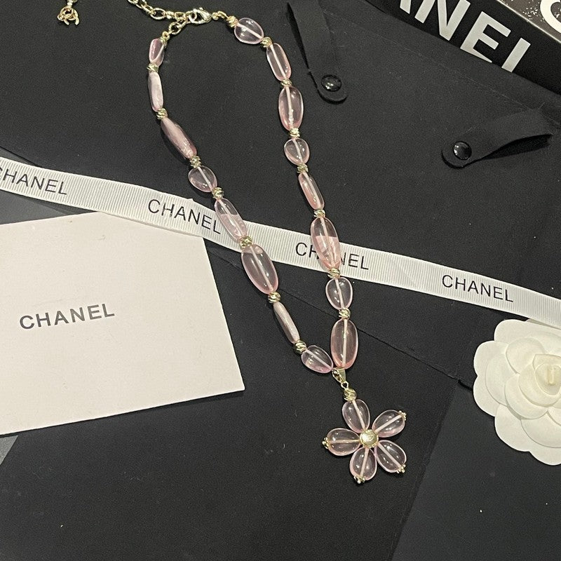 CC 26C Pink Crystal Flower Necklace