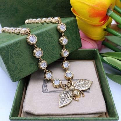 GG Bee Diamond Chain Choker Necklace