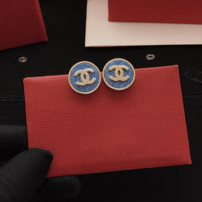CC Blue Round Gold Earrings