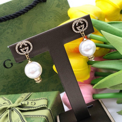 GG Diamond Pearl Drop Earrings