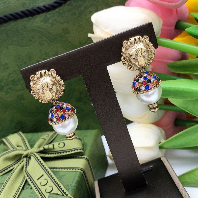 GG Lion Pearl Earrings