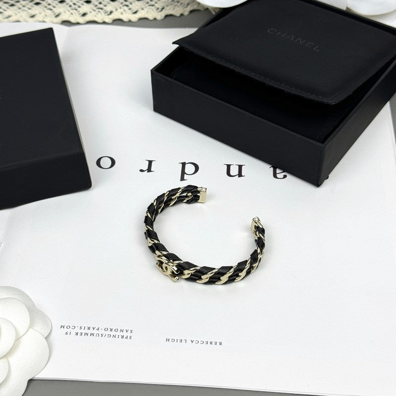 CC 26C Black Leather Cuff Bracelet