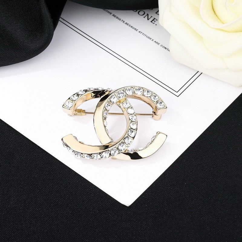 CC Pave Diamond Gold Brooch