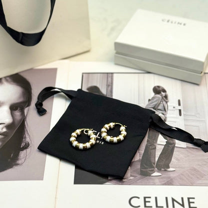 CE Pearl Round Gold Earrings