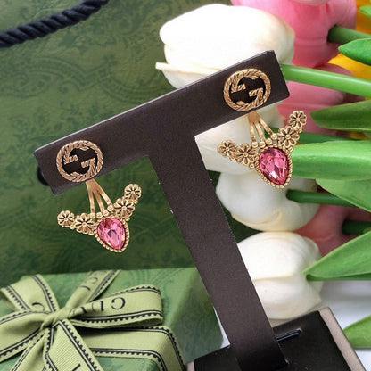 GG Pink Crystal Gold Earrings