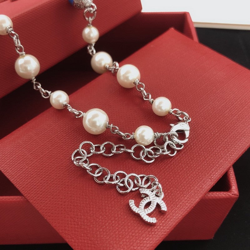 CC Blue & White Pearl Necklace
