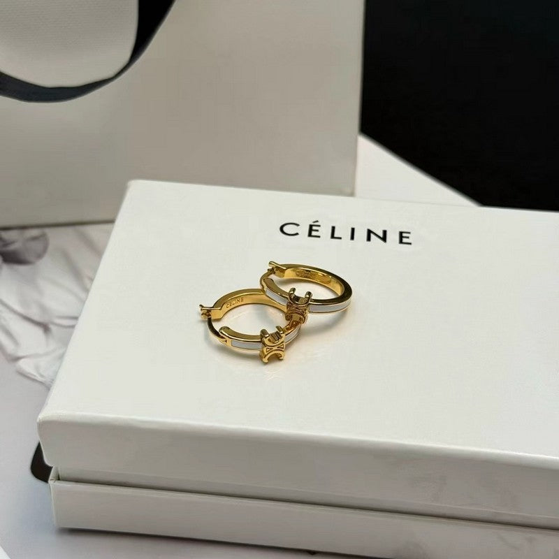 CE Pearl Circle Gold Earrings