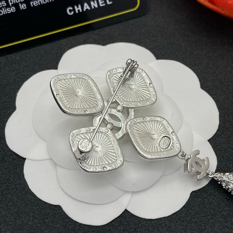 CC Diamond Shape Drop Brooch