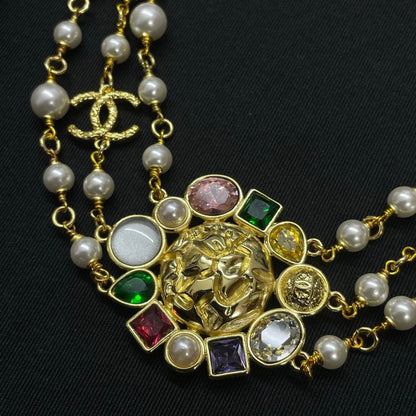 CC Color Crystal Pearl Chain Necklace