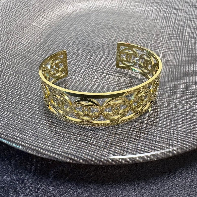 CC Hollow Open Cuff Gold Bracelet