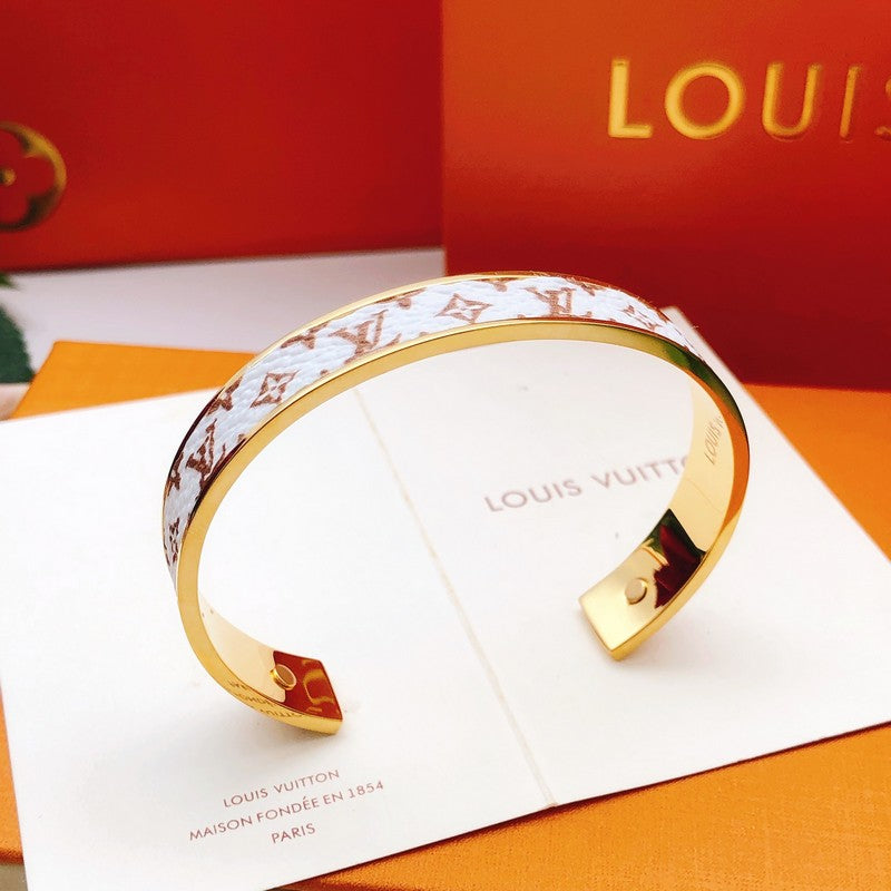 Louis White Monogram Gold Bracelet