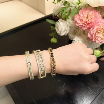CC Black Leather Cuff Bracelet