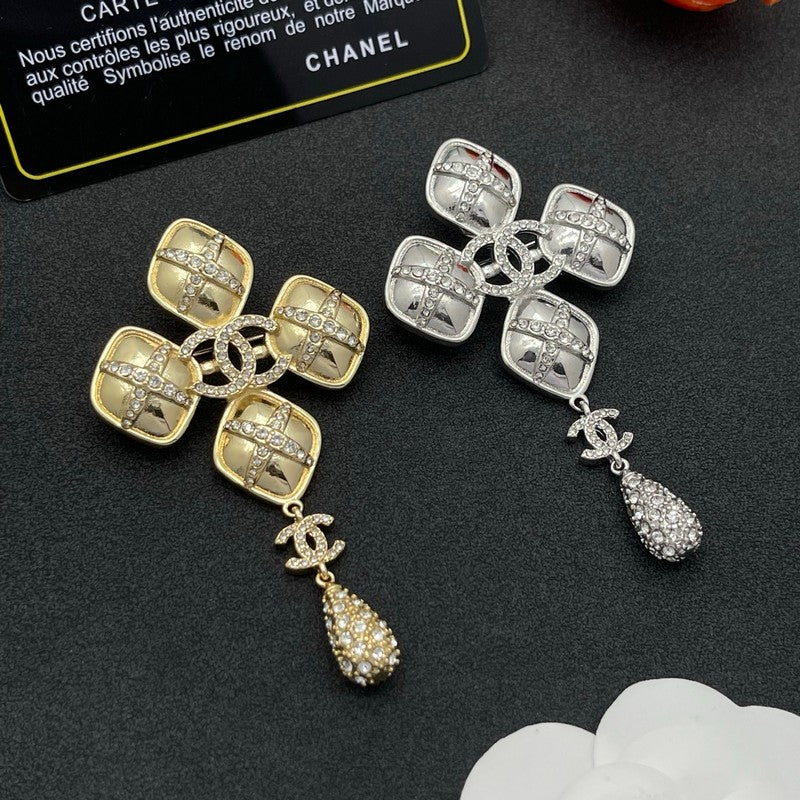 CC Diamond Shape Drop Brooch
