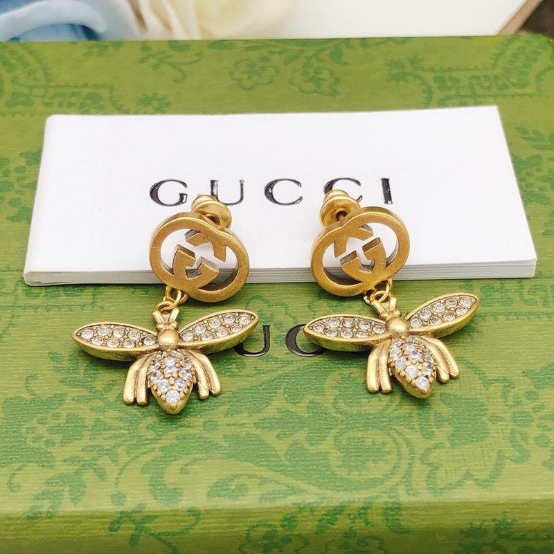 GG Diamond Bee Drop Earrings