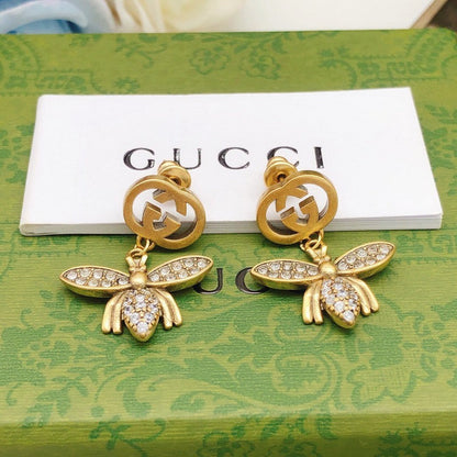 GG Diamond Bee Drop Earrings
