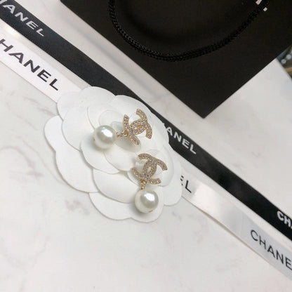 CC Diamond & Pearl Drop Earrings