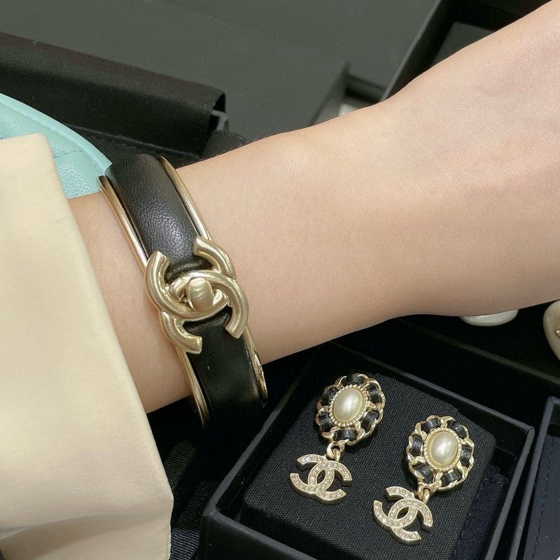 CC Black Leather Cuff Bracelet