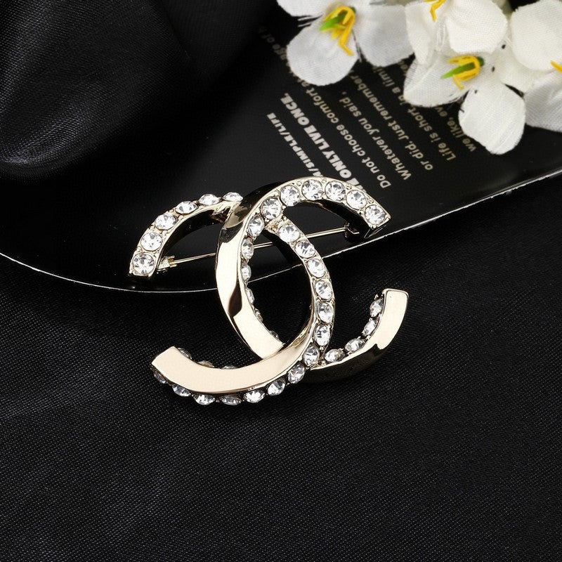 CC Pave Diamond Gold Brooch