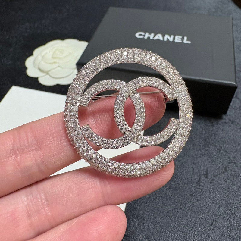 CC Pave Diamond Round Brooch