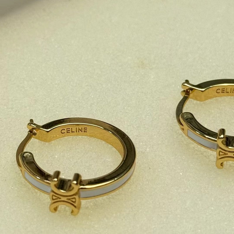CE Pearl Circle Gold Earrings