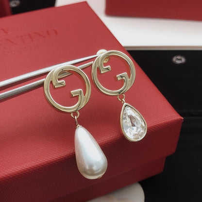 GG Pearl & Crystal Drop Earrings