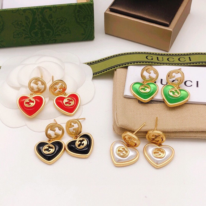 GG Heart Pearl Earrings