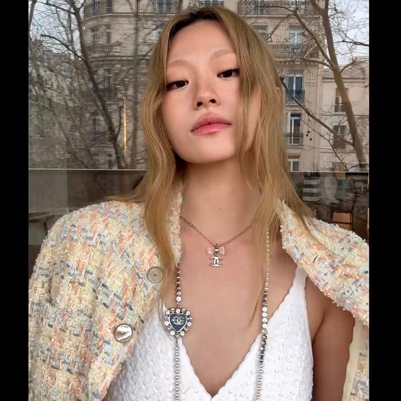 CC 25P Blue Heart Pearl Long Necklace