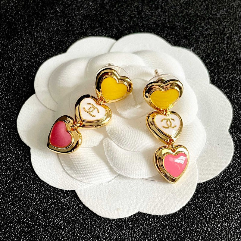 CC Three Heart Drop Earrings