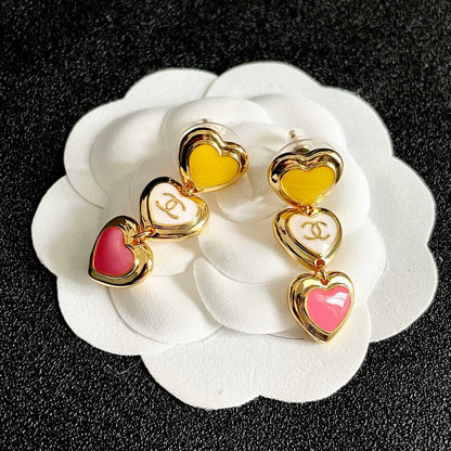 CC Three Heart Drop Earrings