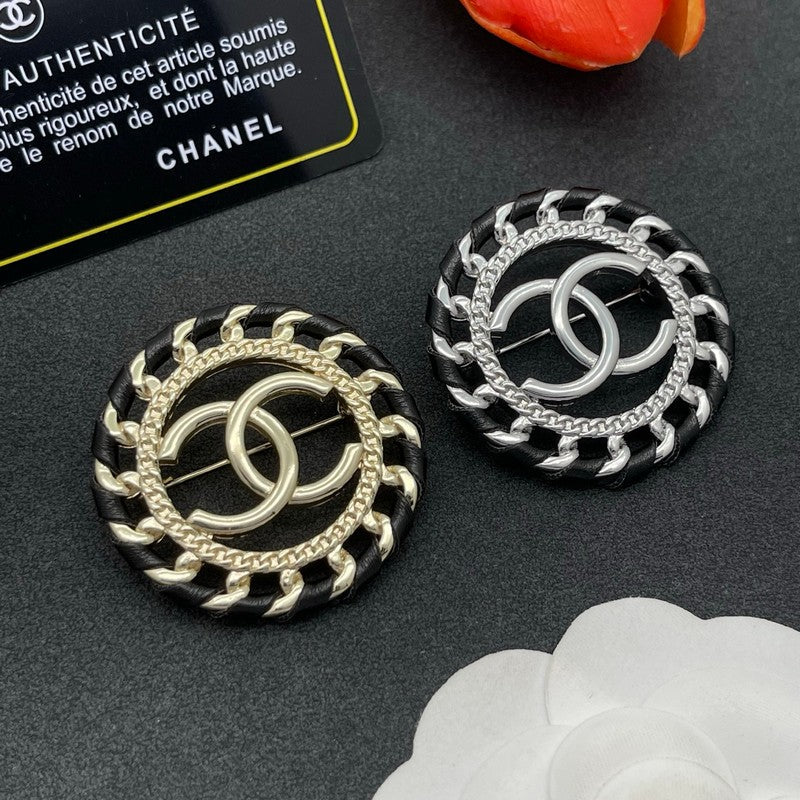 CC Leather Gold Brooch