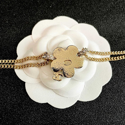 CC Vintage Blue Flower Gold Chain Bracelet
